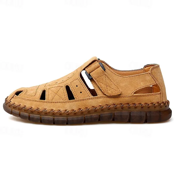 Men's Casual Tan Suede Sandals with Adjustable Velcro Strap, Breathable Design and Comfortable Sole – Perfect for Outdoor, Beach and Summer Activities