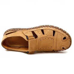 Men's Casual Tan Suede Sandals with Adjustable Velcro Strap, Breathable Design and Comfortable Sole – Perfect for Outdoor, Beach and Summer Activities