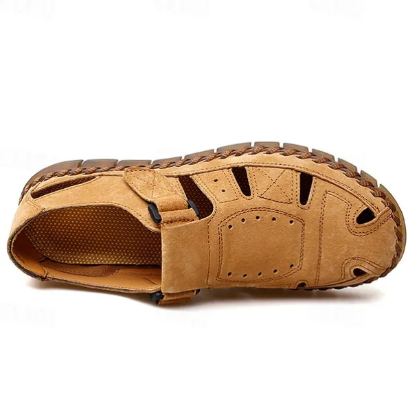 Men's Casual Tan Suede Sandals with Adjustable Velcro Strap, Breathable Design and Comfortable Sole – Perfect for Outdoor, Beach and Summer Activities