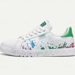 Men's Casual White Sneakers with Color Splash Design - Comfortable Fashionable Low-Top Lace-Up Shoes