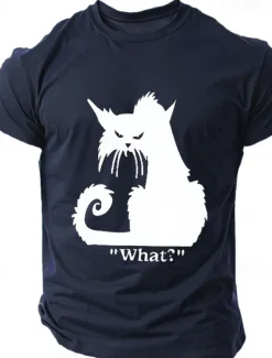 Men's Cat Halloween T Shirt Tee Top 100% Cotton Short Sleeve Graphic Shirt Black White Dark Grey Comfortable Tee Street Sports Outdoor Fashion Designer Clothing