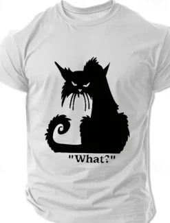Men's Cat Halloween T Shirt Tee Top 100% Cotton Short Sleeve Graphic Shirt Black White Dark Grey Comfortable Tee Street Sports Outdoor Fashion Designer Clothing