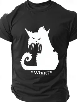Men's Cat Halloween T Shirt Tee Top 100% Cotton Short Sleeve Graphic Shirt Black White Dark Grey Comfortable Tee Street Sports Outdoor Fashion Designer Clothing
