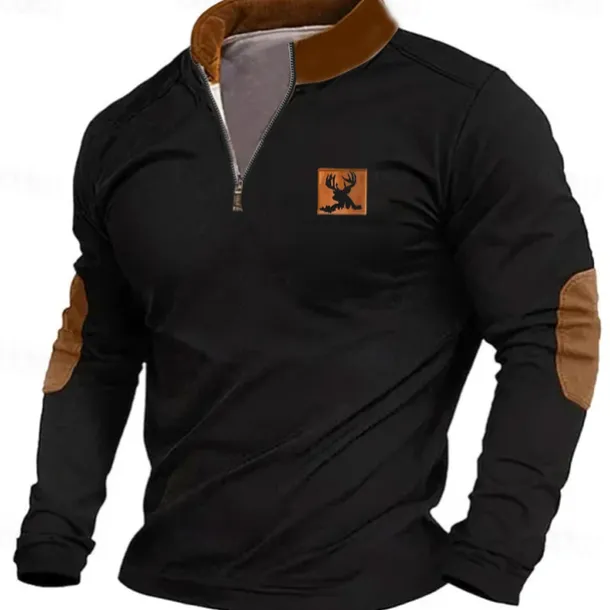 Men's Cattle Sweatshirt Zip Sweatshirt Long Sleeve Sweatshirt Quarter Zip Daily Basic Print Sports Outdoor Travel Zip Up Spring & Fall