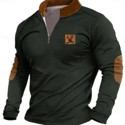 Men's Cattle Sweatshirt Zip Sweatshirt Long Sleeve Sweatshirt Quarter Zip Daily Basic Print Sports Outdoor Travel Zip Up Spring & Fall