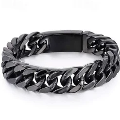 mens chain bracelet 316l stainless steel black punk double curb cuban rombo link 14mm fits 7inch wrist