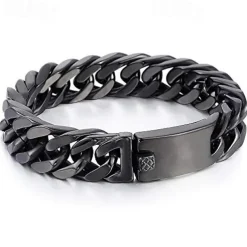 mens chain bracelet 316l stainless steel black punk double curb cuban rombo link 14mm fits 7inch wrist