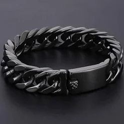 mens chain bracelet 316l stainless steel black punk double curb cuban rombo link 14mm fits 7inch wrist