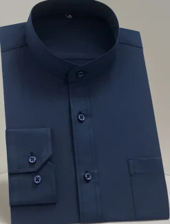 Men's Chinese Collar Shirt Mandarin Collar Shirt Dress Shirt Collared Shirt Button Up Shirt Plain Wedding Party Black White Navy Blue Long Sleeve Grandad Collar All Seasons Clothing Apparel Collared