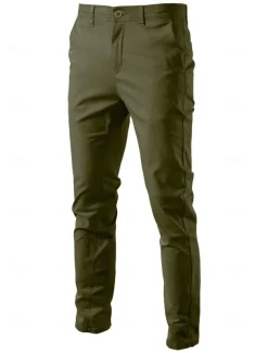 Men's Chinos Buttons Pocket Solid Color Breathable Wearable Full Length Outdoor Casual Daily Stylish Simple Black Yellow Micro-elastic