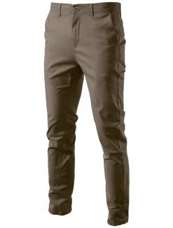 Men's Chinos Buttons Pocket Solid Color Breathable Wearable Full Length Outdoor Casual Daily Stylish Simple Black Yellow Micro-elastic