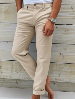 Men's Chinos Slacks Chino Pants Buttons Pocket Plain Comfort Daily Classic Style Black White Micro-elastic