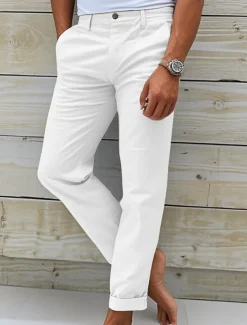 Men's Chinos Slacks Chino Pants Buttons Pocket Plain Comfort Daily Classic Style Black White Micro-elastic