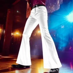 Men's Christmas Pants Flare Disco Pants Bell Bottom Trousers Pocket Plain Comfort Soft Full Length Carnival Party Christmas Vintage Fashion Black White Stretchy