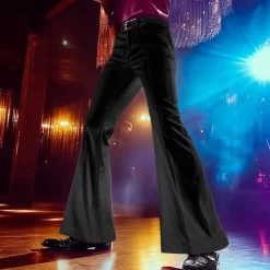 Men's Christmas Pants Flare Disco Pants Bell Bottom Trousers Pocket Plain Comfort Soft Full Length Carnival Party Christmas Vintage Fashion Black White Stretchy