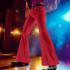 Men's Christmas Pants Flare Disco Pants Bell Bottom Trousers Pocket Plain Comfort Soft Full Length Carnival Party Christmas Vintage Fashion Black White Stretchy