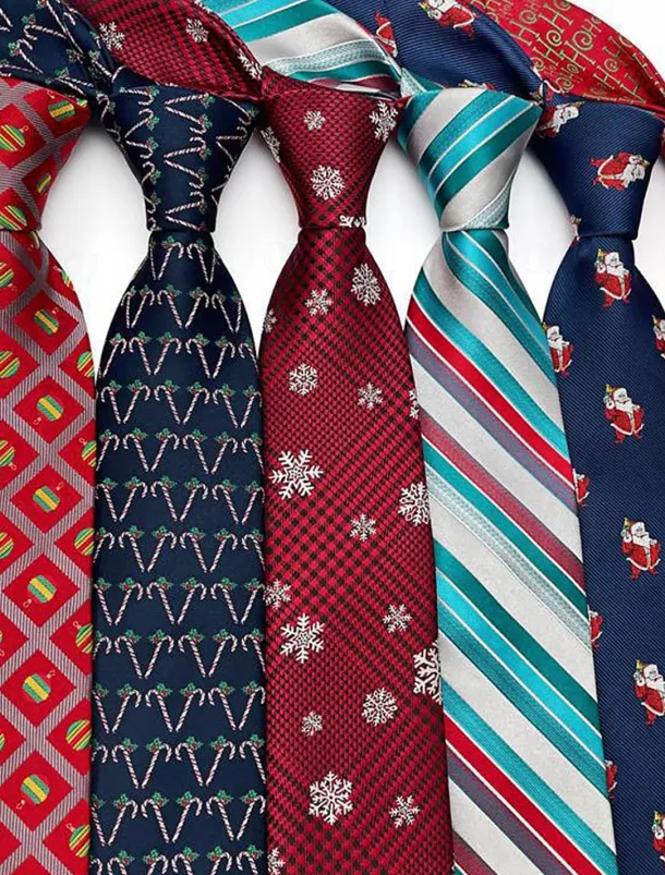 Men's Christmas Themed Tie – Festive Neckties with Santa, Snowflakes, and Candy Cane Patterns for Holiday Parties
