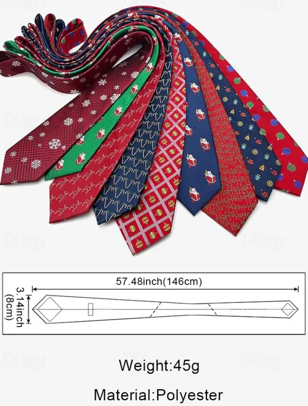 Men's Christmas Themed Tie – Festive Neckties with Santa, Snowflakes, and Candy Cane Patterns for Holiday Parties