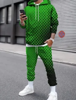 Men's Circle Geometrical 2pcs 3D Sweatshirt Sets Tracksuit Hoodie Sweatshirt Long Sleeve Long pants Hooded Streetwear Casual Daily Athleisure Daily Wear 3D Print Spring Fall Winter White Red Blue