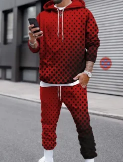 Men's Circle Geometrical 2pcs 3D Sweatshirt Sets Tracksuit Hoodie Sweatshirt Long Sleeve Long pants Hooded Streetwear Casual Daily Athleisure Daily Wear 3D Print Spring Fall Winter White Red Blue