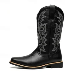 Men's Classic Brown Western Cowboy Boots – Durable Leather with Detailed Embroidery for Outdoor and Casual Wear