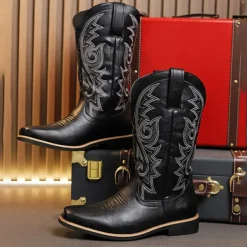 Men's Classic Brown Western Cowboy Boots – Durable Leather with Detailed Embroidery for Outdoor and Casual Wear