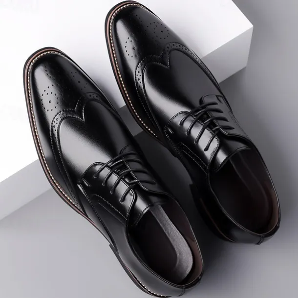 Men's Classic Brown Wingtip Oxford Shoes – Faux Leather Brogue Lace-Up Dress Shoes for Business and Formal Occasions