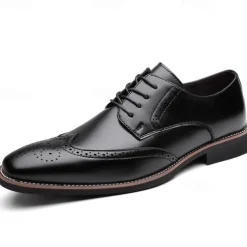 Men's Classic Brown Wingtip Oxford Shoes – Faux Leather Brogue Lace-Up Dress Shoes for Business and Formal Occasions