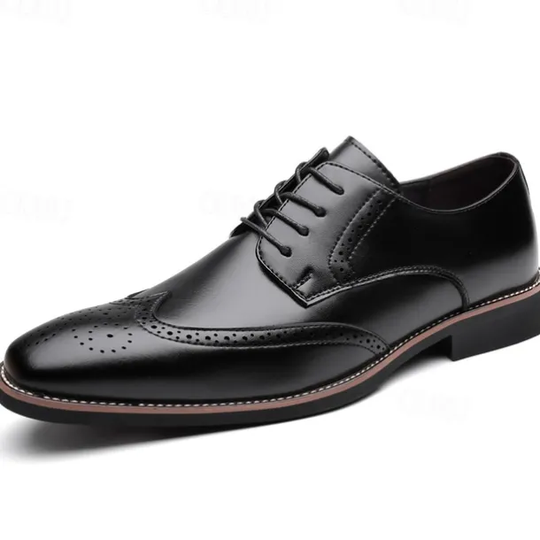 Men's Classic Brown Wingtip Oxford Shoes – Faux Leather Brogue Lace-Up Dress Shoes for Business and Formal Occasions