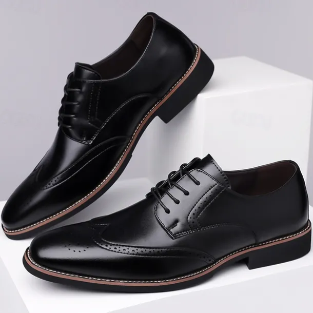 Men's Classic Brown Wingtip Oxford Shoes – Faux Leather Brogue Lace-Up Dress Shoes for Business and Formal Occasions