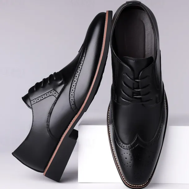 Men's Classic Brown Wingtip Oxford Shoes – Faux Leather Brogue Lace-Up Dress Shoes for Business and Formal Occasions