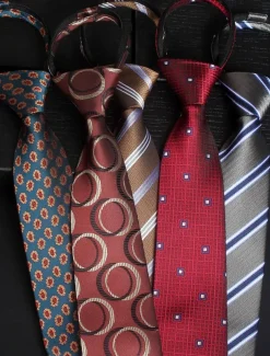 Men's Classic Faux Silk Ties with Zip Style – Assorted Patterned Neck Ties Set for Formal and Business Attire