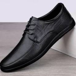 Men's Classic Lace-Up Faux Leather Oxford Shoes with Lightweight Sole – Perfect for Business, Casual and Office Wear