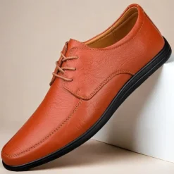 Men's Classic Lace-Up Faux Leather Oxford Shoes with Lightweight Sole – Perfect for Business, Casual and Office Wear