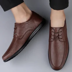 Men's Classic Lace-Up Faux Leather Oxford Shoes with Lightweight Sole – Perfect for Business, Casual and Office Wear