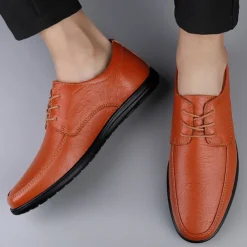 Men's Classic Lace-Up Faux Leather Oxford Shoes with Lightweight Sole – Perfect for Business, Casual and Office Wear