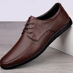 Men's Classic Lace-Up Faux Leather Oxford Shoes with Lightweight Sole – Perfect for Business, Casual and Office Wear