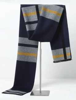 Men's Classic Plaid Winter Scarf – Soft Faux Wool Polyester Checkered Pattern for Warmth and Style, Perfect for Casual or Business Wear