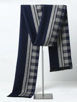 Men's Classic Plaid Winter Scarf – Soft Faux Wool Polyester Checkered Pattern for Warmth and Style, Perfect for Casual or Business Wear