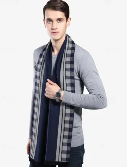 Men's Classic Plaid Winter Scarf – Soft Faux Wool Polyester Checkered Pattern for Warmth and Style, Perfect for Casual or Business Wear