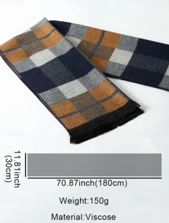 Men's Classic Plaid Winter Scarf – Soft Faux Wool Polyester Checkered Pattern for Warmth and Style, Perfect for Casual or Business Wear