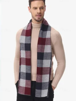 Men's Classic Plaid Winter Scarf – Soft Faux Wool Polyester Checkered Pattern for Warmth and Style, Perfect for Casual or Business Wear
