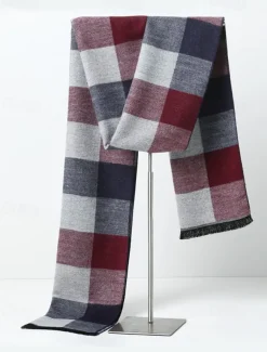 Men's Classic Plaid Winter Scarf – Soft Faux Wool Polyester Checkered Pattern for Warmth and Style, Perfect for Casual or Business Wear