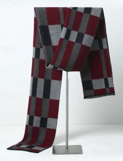 Men's Classic Plaid Winter Scarf – Soft Faux Wool Polyester Checkered Pattern for Warmth and Style, Perfect for Casual or Business Wear