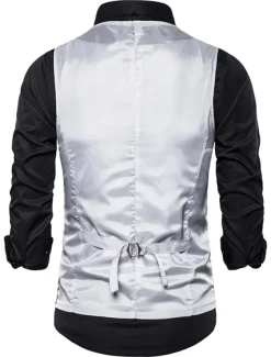 Men's Classic Vest Sequin Tailored Fit V Neck Single Breasted Three-buttons Silver Black Burgundy