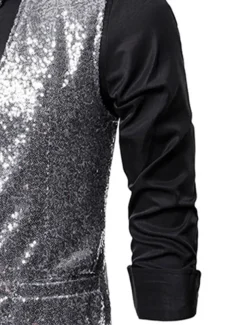 Men's Classic Vest Sequin Tailored Fit V Neck Single Breasted Three-buttons Silver Black Burgundy