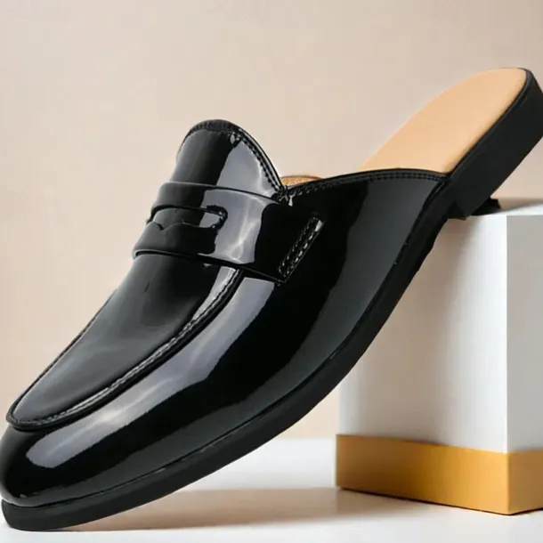 Men's Classic White Faux Leather Mule Loafers - Sleek Slip-On Shoes for Business Casual and Formal Events