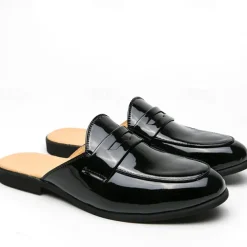 Men's Classic White Faux Leather Mule Loafers - Sleek Slip-On Shoes for Business Casual and Formal Events