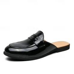 Men's Classic White Faux Leather Mule Loafers - Sleek Slip-On Shoes for Business Casual and Formal Events