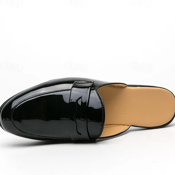 Men's Classic White Faux Leather Mule Loafers - Sleek Slip-On Shoes for Business Casual and Formal Events